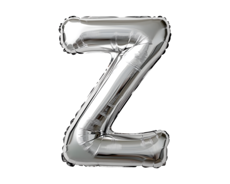 Silver Letter Z Foil Balloon on Transparent Background