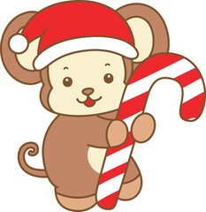 Cute Monkey christmas vector icon. Funny baby Monkey animal series christmas illustration.