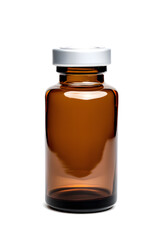 Brown Glass medical bottle with liquid isolated, isolated on white