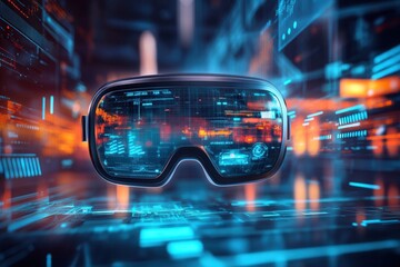 Futuristic mixed reality environment featuring augmented reality elements and immersive digital textures