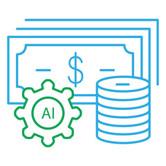 Money Bills and Coins Finance Ai Vector Icon Design