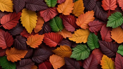 Beautiful assortment of colorful autumn leaves creating a lively background full of seasonal charm and natural beauty