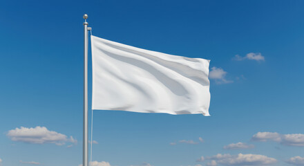 White Flag Waving: Symbol of Surrender, Peace, or Blank Canvas? Clear Sky, Flagpole, and Hopeful Skies!