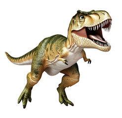Obraz premium Majestic dinosaur standing tall amongst lush greenery in a prehistoric landscape with a dramatic sky above isolated on a white background.