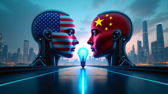 Zei Cyborg`s, ein chinesischer und ein amerikanischer als Symbohl der Partnerschaft und Zusammenarbeit f&uuml;r eine bessere, friedlichere Welt.
