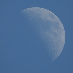 Stunning Gibbous Moon in a Clear Blue Sky Celestial Night Photography
