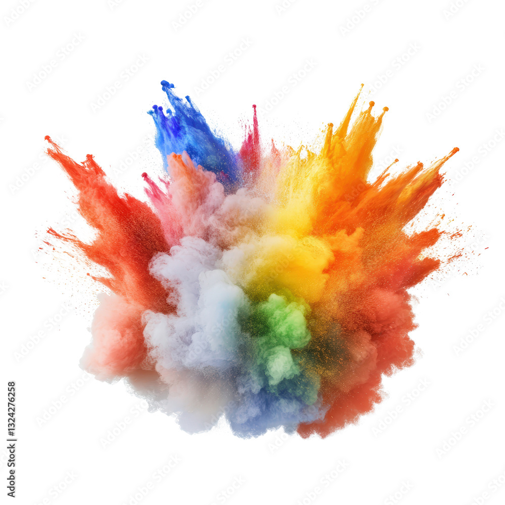 Poster stunning multi-colored powder explosion creating a vibrant and artistic display against a dark backg