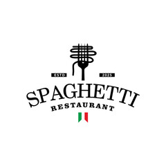 Retro hipster vintage spaghetti pasta logo vector template with simple style on white background