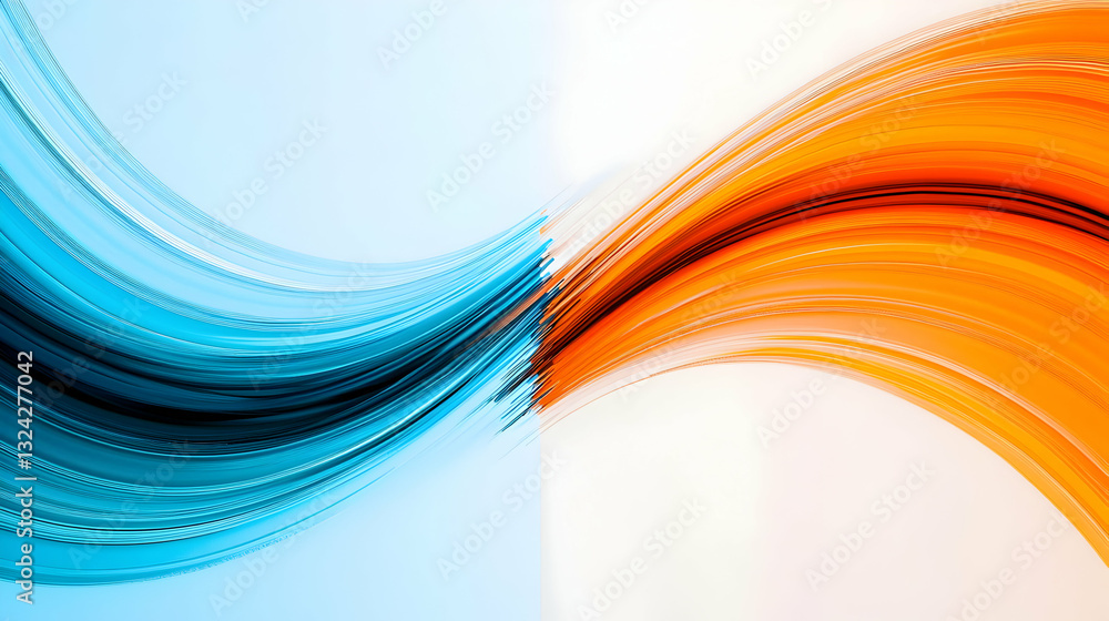 Poster dynamic flowing abstract blue and orange waves with light gradient background