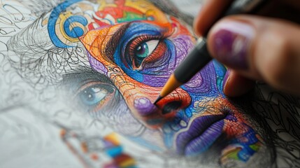 Fototapeta premium Vibrant tattoo design in progress with colorful ink.