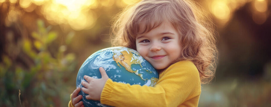 Child Embracing Earth Model Outdoors