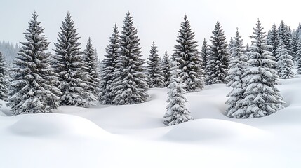 Obraz premium Snowy mountain forest winter landscape, postcard