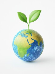 Earth Globe with Growing Sprout Symbolizing Environmental Protection and Sustainability