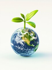 Growing Green Sprout From Earth Globe Concept for Environmental Protection