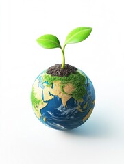 Sprout Growing on Earth Globe Representing Environmental Conservation and Sustainability