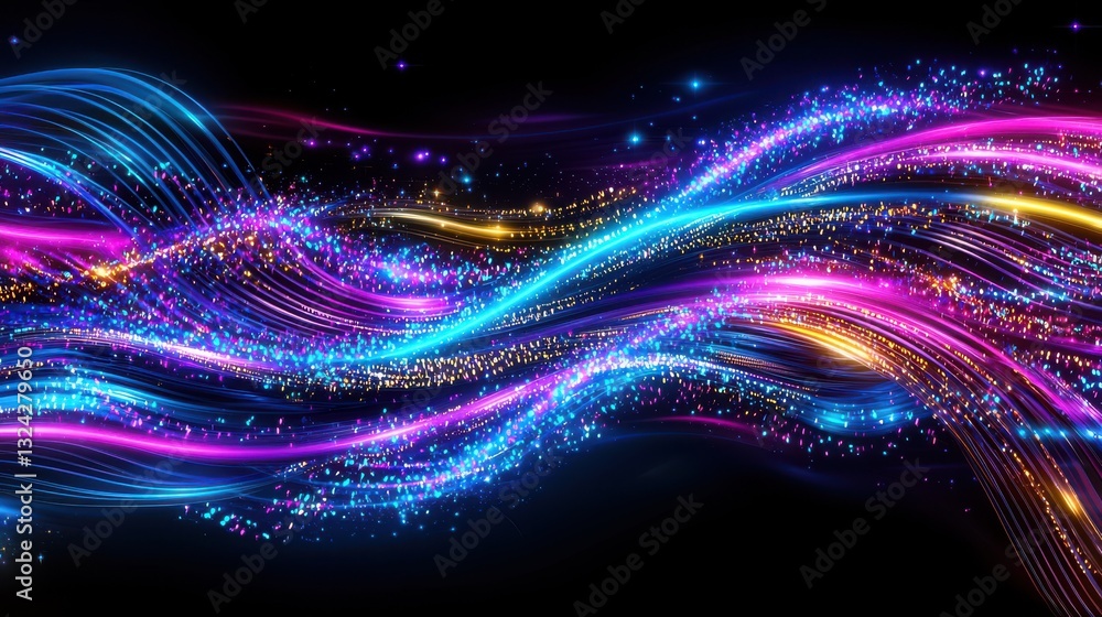 Aufkleber mesmerizing waves of colorful luminous energy in motion vibrant digital artwork background with flow