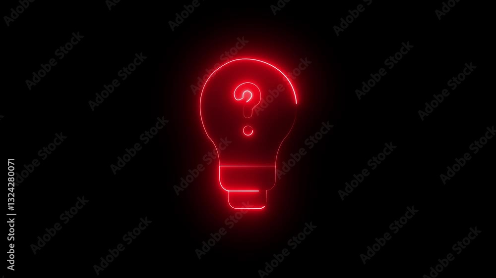 Poster red color glowing bright light bulb with question mark animation glowing question mark with light bu