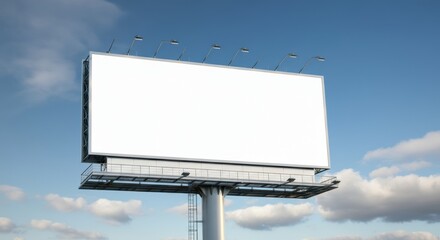 Fototapeta premium Empty billboard with clear blue sky and clouds, ideal for advertising copyspace