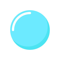 A glossy spherical shape in light blue with a highlight suggests a bubble orb or stylized water droplet against a clean
