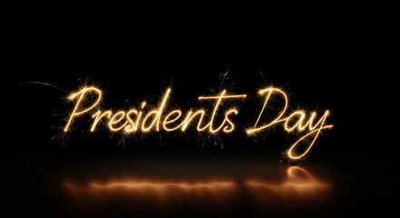 Fototapeta premium Sparkling text of Presidents Day in golden light against a dark background