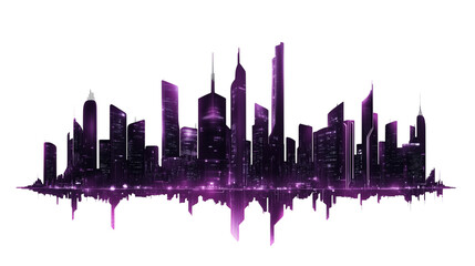 Fototapeta premium Futuristic Purple and Black City Skyline Silhouette – Transparent Background