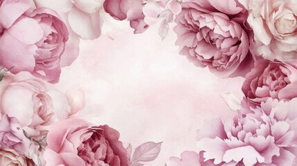 Soft Pink Floral Background with Beautiful Roses and Peonies