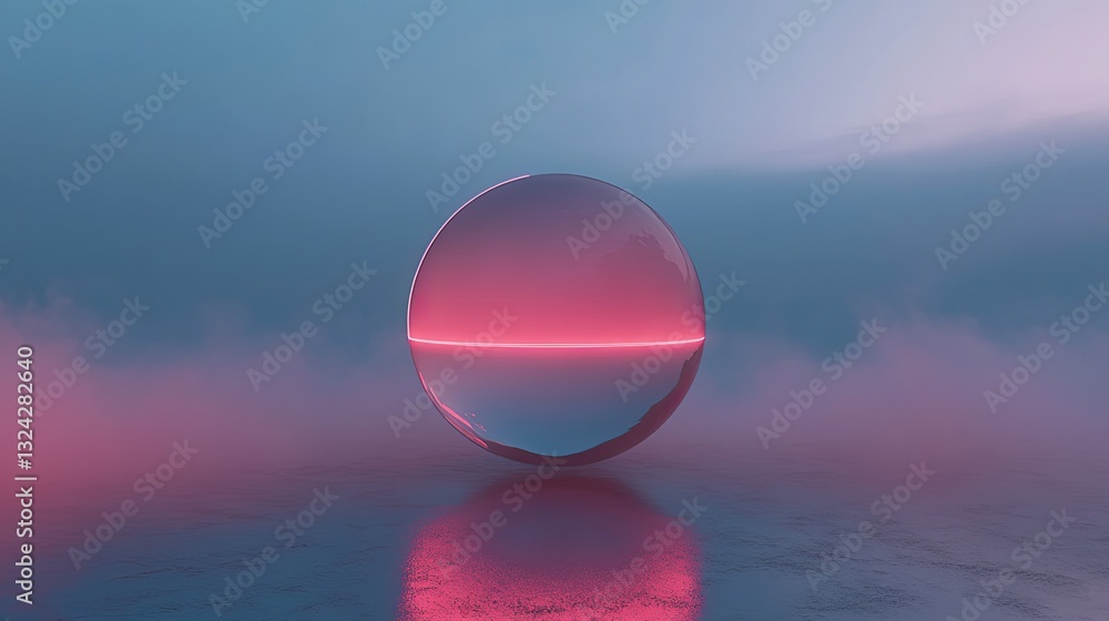 Poster abstract transparent glass spectral sphere with ethereal lines on a misty background, 3d rendering i
