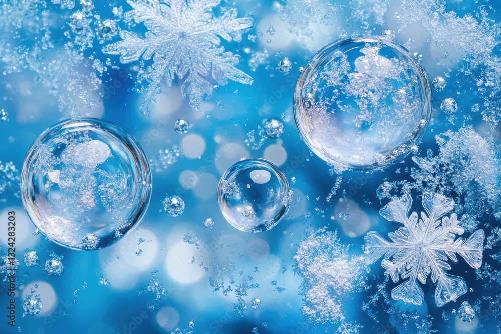 Aufkleber ice bubbles and snowflakes creating winter wonderland background