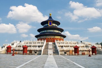 Temple of Heaven in Beijing, China, under a clear blue sky