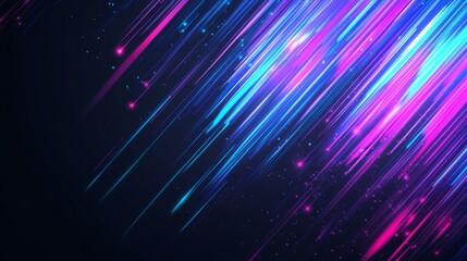 Obraz premium Neon light speed effect with blue, pink, and white streaks on dark background. Futuristic data transmission, fiber optic network, and wireless communication concept.