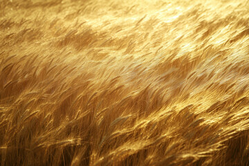 Fototapeta premium Field of wheat under a clear blue sky, basking in golden sunlight.
