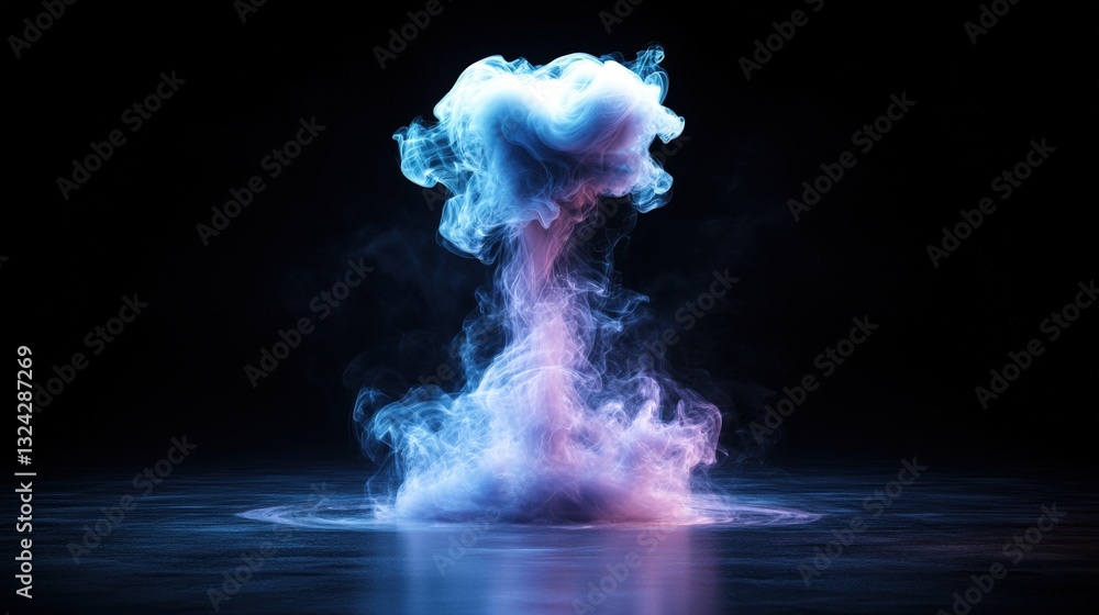 Poster striking blue and pink smoke trails intertwining in an enigmatic display of color and movement again