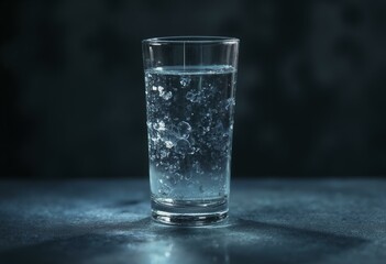 Glass of Water with Reflections in Dimly Lit Room