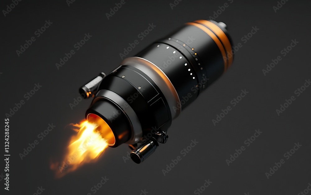 Poster a futuristic rocket engine with flames emitting from the nozzle, showcasing advanced technology and 