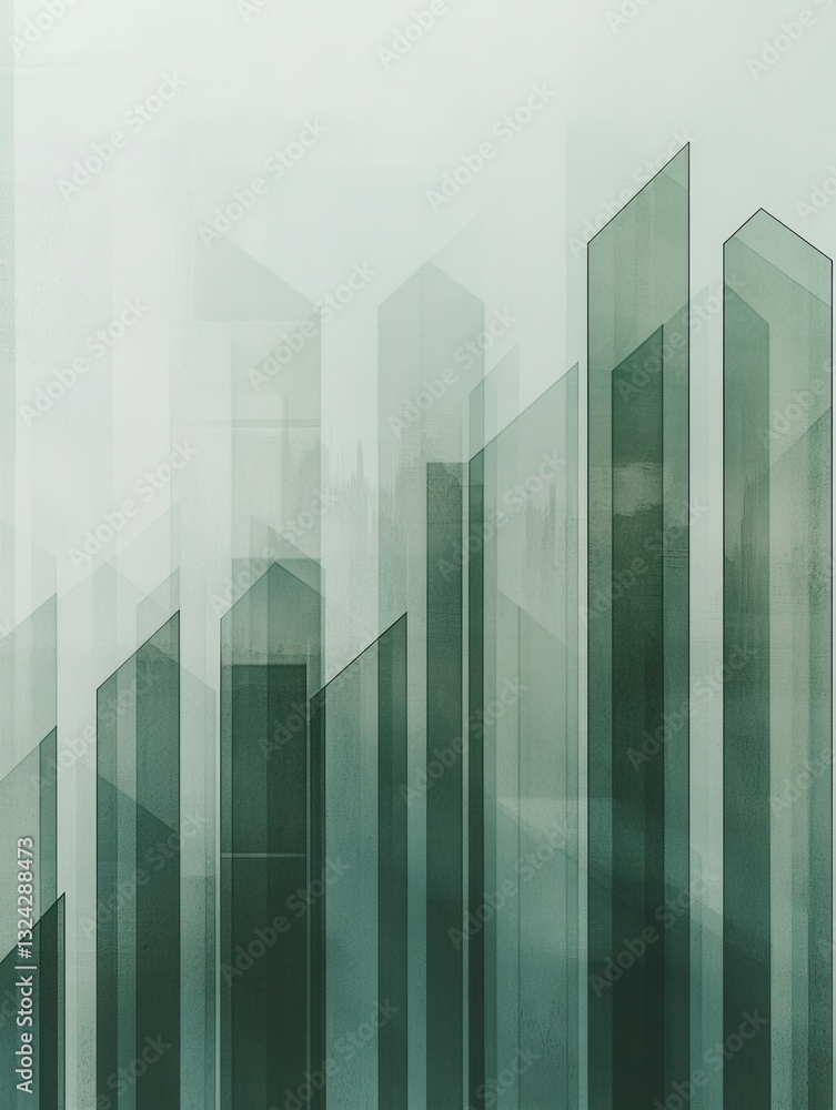 Poster financial trends visualized through minimalist abstract charts in green and gray tones enhancing a c