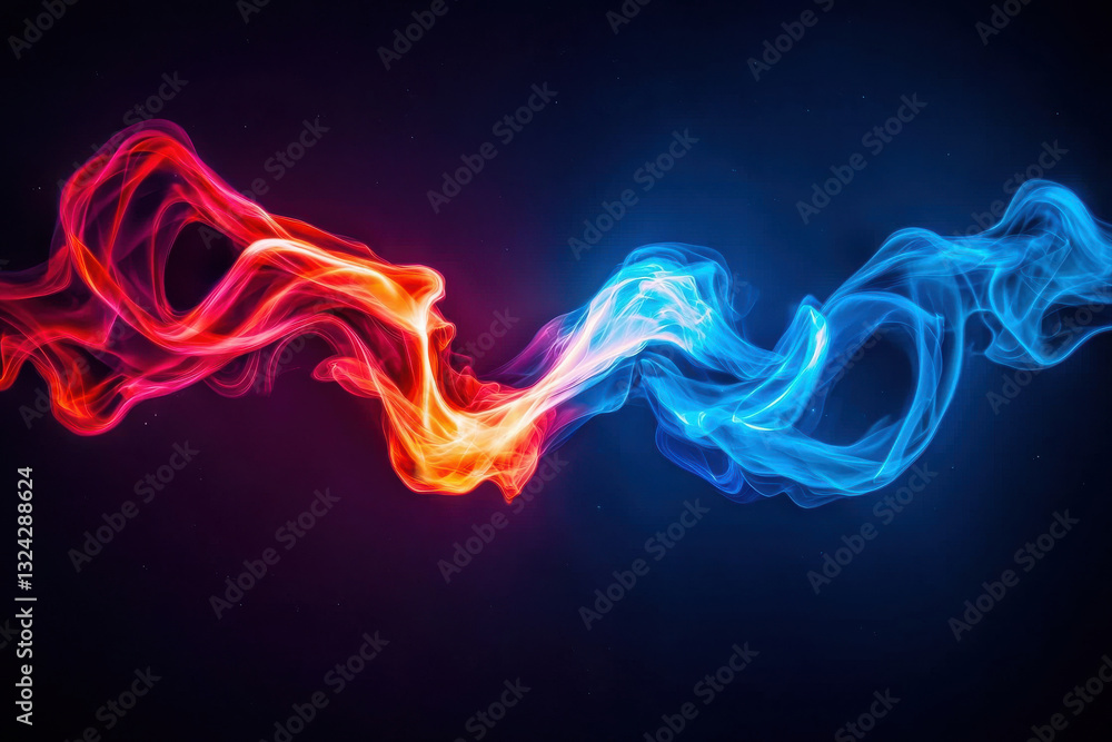 Poster colorful light waves swirling in a dark background, creating an abstract motion effect.