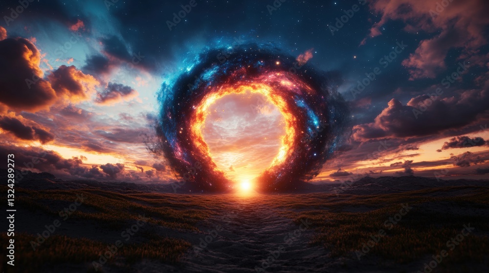 Poster brilliant fireball illuminating the sky at dusk creating a captivating natural display of color and 