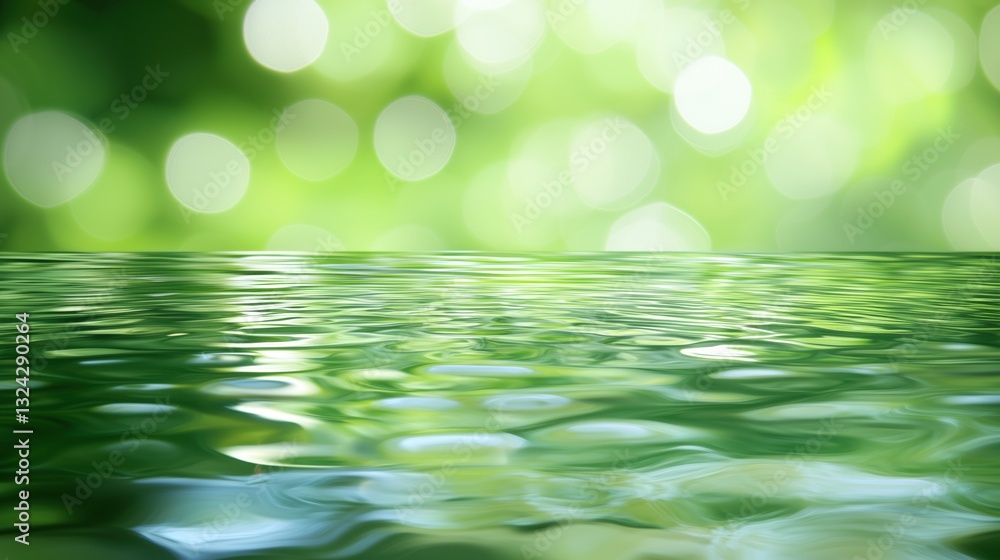 Aufkleber calm water surface creating reflections amidst a green blurred background with vibrant patterns and 