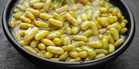 Beans flageolet green bean fresh gourmet food background on the table rustic food top view copy space vegetarian and vegan food