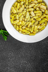 Beans flageolet green bean fresh gourmet food background on the table rustic food top view copy space vegetarian and vegan food