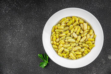Beans flageolet green bean fresh gourmet food background on the table rustic food top view copy space vegetarian and vegan food