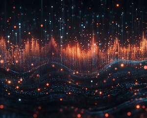 Abstract digital data visualization with dynamic particle formations and glows