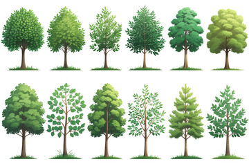 Obraz premium Collection of 12 Different Tree Illustrations in PNG Format - Various Tree Types and Shapes for Nature and Landscape Design