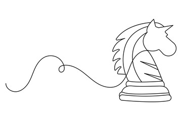 Knight chess one line drawing of minimalist vector icon with black and white background
