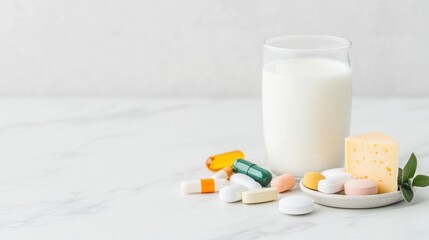 Minimalist Wellness Essentials Precision-Crafted Calcium and Multivitamin Supplement Flatlay with Organic Dairy - Holistic Nutrition for Modern Womens Health