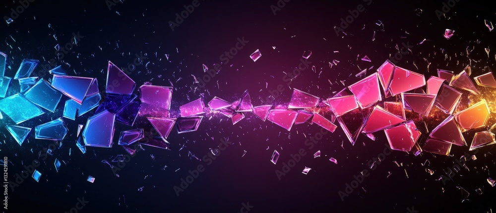 Poster shattered glass wall creating a unique photorealistic holographic background with intricate reflecti