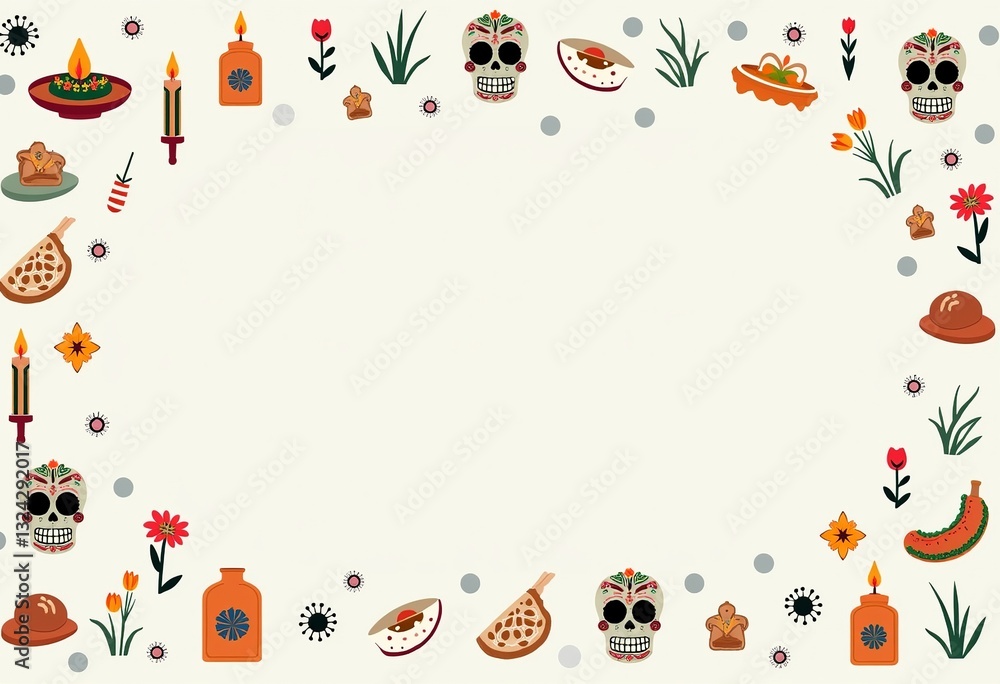 Poster add a touch of minimalist elegance to day of the dead: showcase a balanced pattern of simplified ico