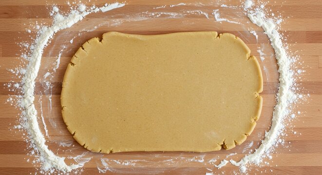Rolled out dough for baking sweet pastry cookies preparation top eat food wood view flour table brown