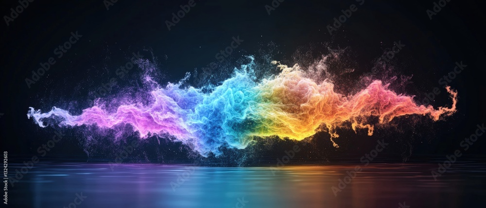 Poster colorful explosion of paint creating a stunning visual display against a holographic neon background