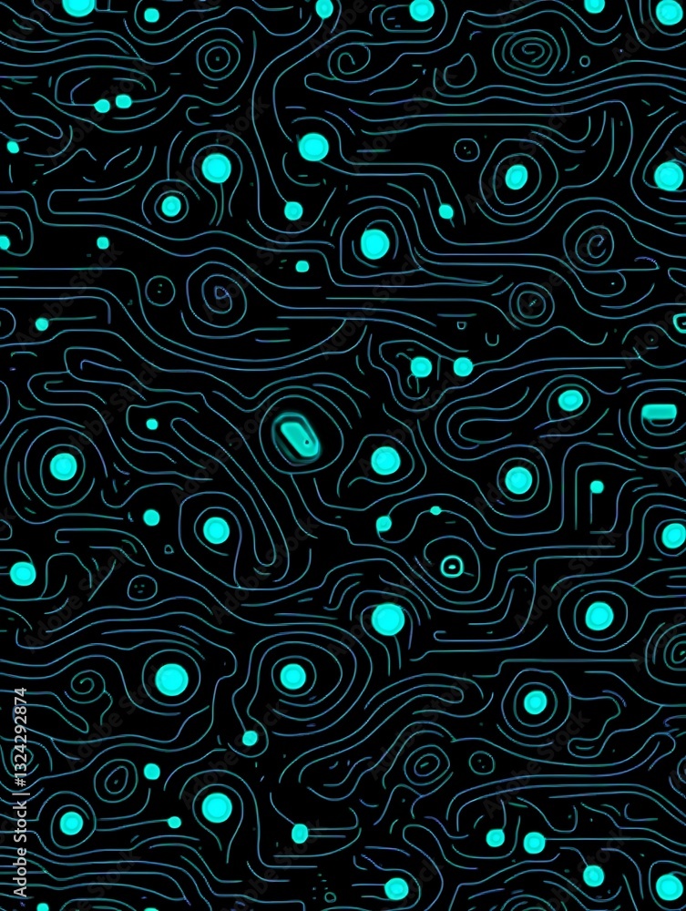 Poster abstract blueprint pattern with circles and neon glowing lines